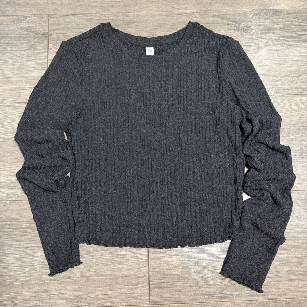 Only Black Ribbed Long Sleeve Crop Top